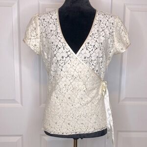 Vintage Y2K Old Navy Lace Satin Trim Bow Detail Wrap Top Blouse